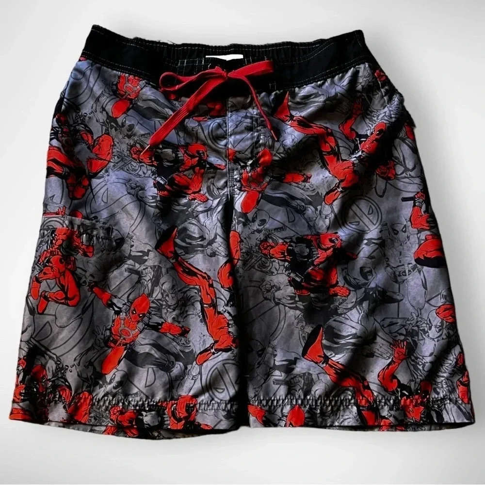 MARVEL DEADPOOL Men's Red And Gray‎ Swim Trunks Small | EUC